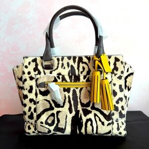 Coach Cream and Yellow Satchel with Bold Animal Print